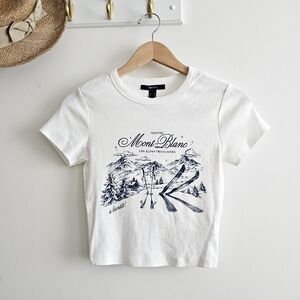 NWT Forever 21 Mont Blanc Graphic Cropped Baby Tee XS White Blue Ski Mountain